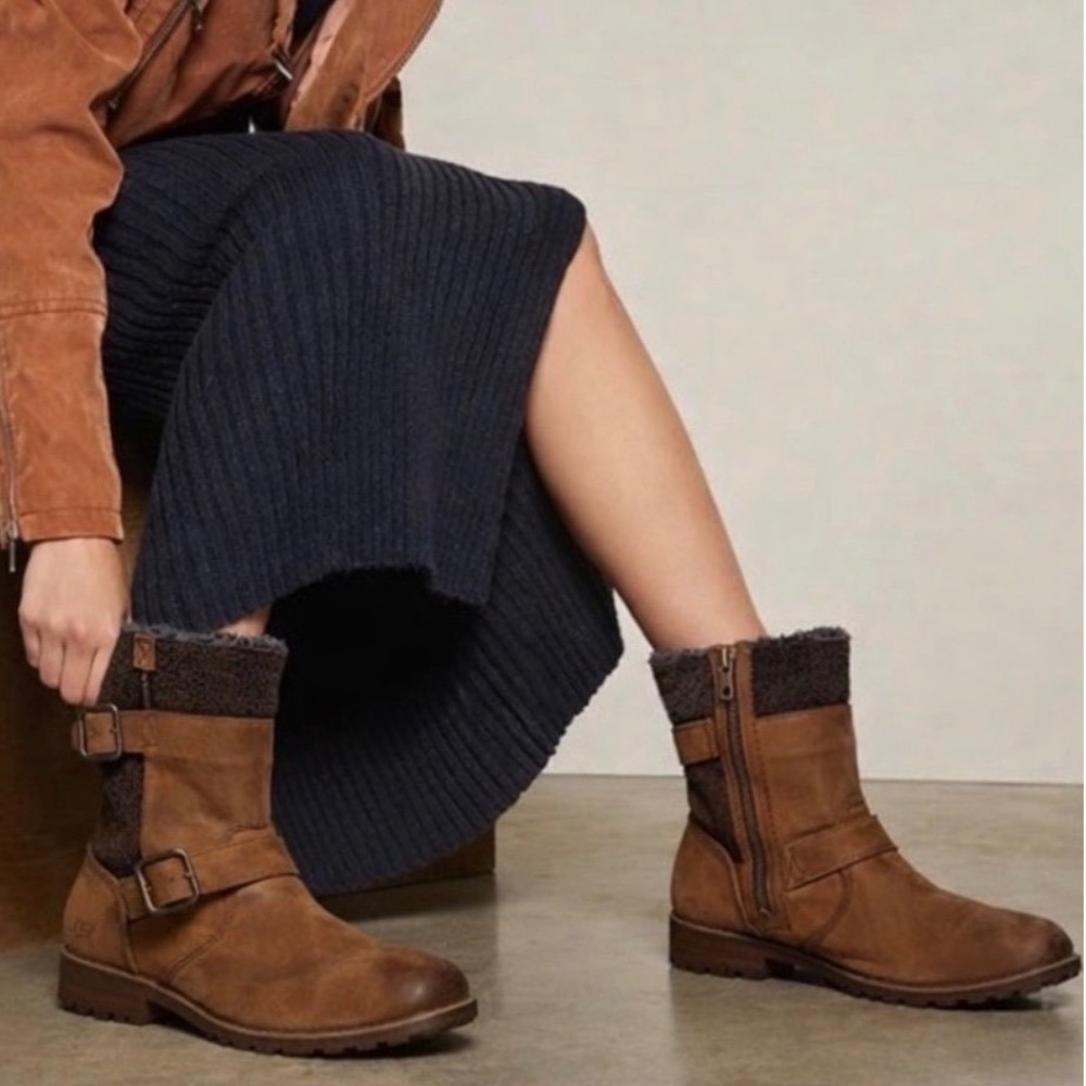 UGG Brown Oregon Stout Mid Shaft Buckle Zipper Boot